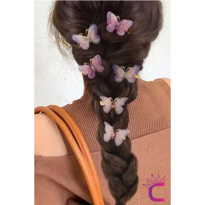 6lı Özel Seri Tül Kanatlı Taşlı Kelebek Toka Seti 5cm - Hareketli Renkli Kelebekli Pens Saç Tokası