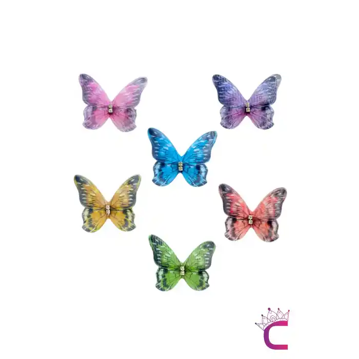 6lı Renkli Hareketli Kelebek Toka Seti - Tül Kanatlı Taşlı Kelebekli Toka Pens Klips Saç Tokası