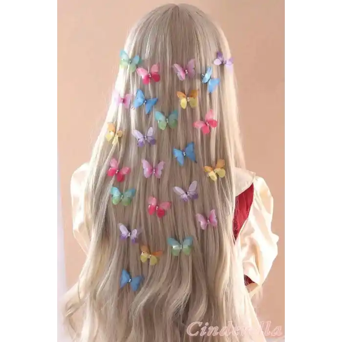 6lı Renkli Kelebek Toka Gerçekçi Kumaş - Tül Kanatlı Hareketli Kelebekli Saç Tokası