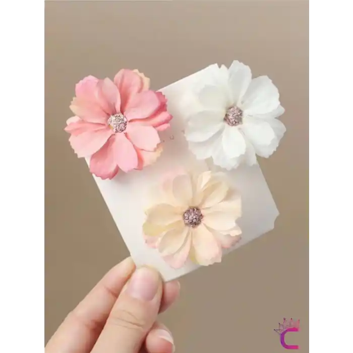 6lı Soft Papatya Çiçekli Saç Tokası - Beyaz Pembe Renkli Saç Süsü Klipsli Pens Toka Seti