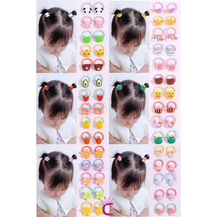 60lı Renkli Karışık Figürlü Dayanıklı Kız Çocuk Lastik Toka Seti - Sevimli Bebek Lastikli Toka