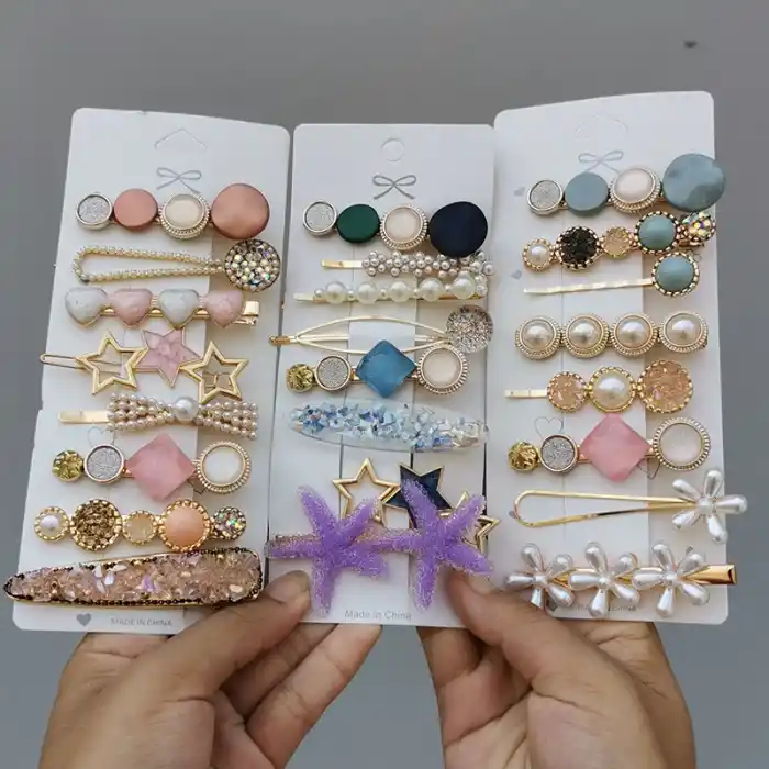 8li Kadın Mor Deniz Yıldızlı İncili Taşlı Özel Toka Seti - Lüks Pens Çıtçıt Klips Yan Saç Tokası