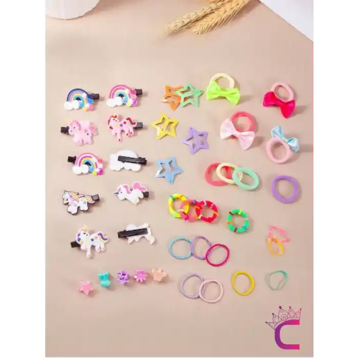 895 Parça Hediyelik Kutulu Kız Çocuk Toka Seti - Unicorn Fiyonk Yıldız Çıtçıtlı Bebek Saç Tokası