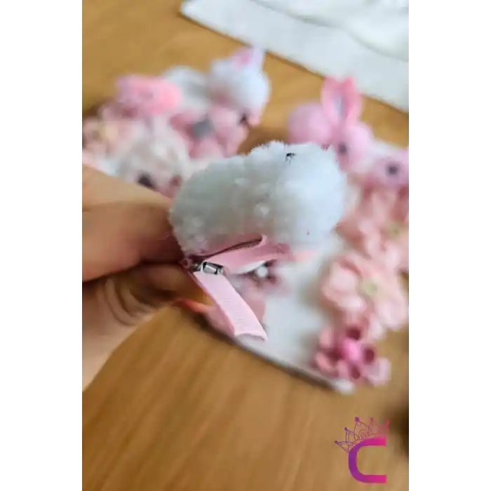 9lu Kahverengi Tavşanlı Astarlı Kız Bebek Pens Toka Seti - Fiyonklu Çiçekli Kız Çocuk Saç Tokası