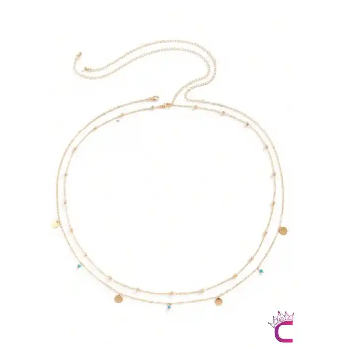 Avrupa Tarzı Modern 2li Kombin Gold Boncuk Taşlı Bel Zinciri - Vücut Bikini Kolyesi Göbek Takısı