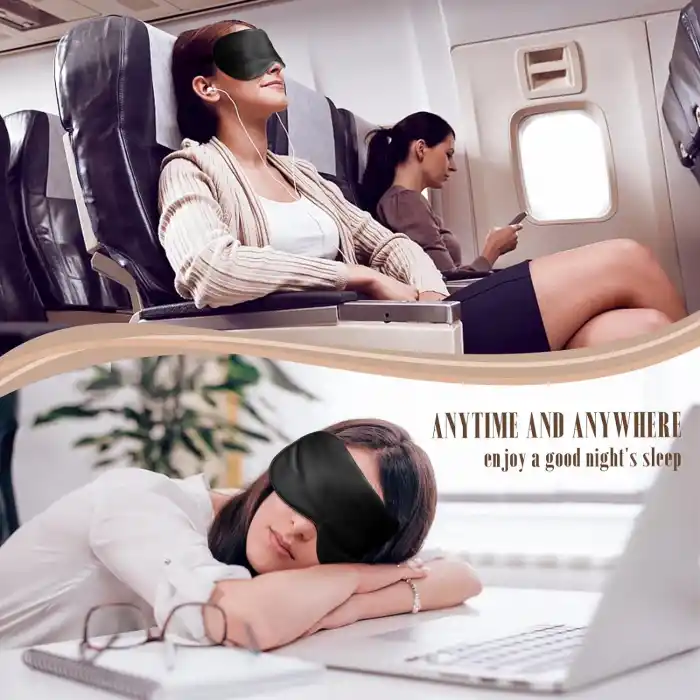 Ayarlanabilir Kayışlı %100 Dut İpek Uyku Maskesi Siyah - Yan Yatanlar için Rahat Uyku Göz Band