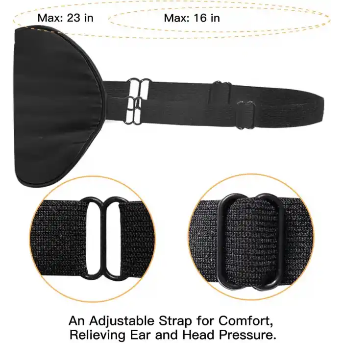 Ayarlanabilir Kayışlı %100 Dut İpek Uyku Maskesi Siyah - Yan Yatanlar için Rahat Uyku Göz Band