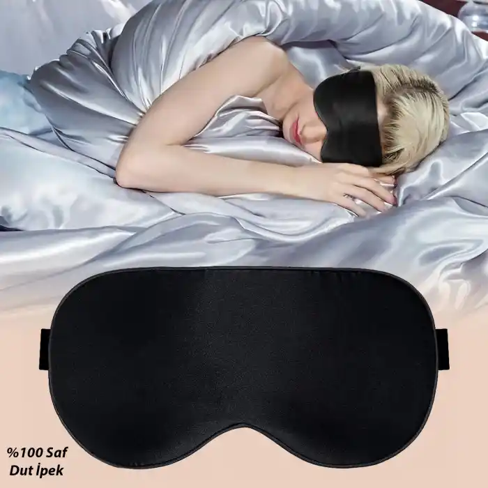 Ayarlanabilir Kayışlı %100 Dut İpek Uyku Maskesi Siyah - Yan Yatanlar için Rahat Uyku Göz Band