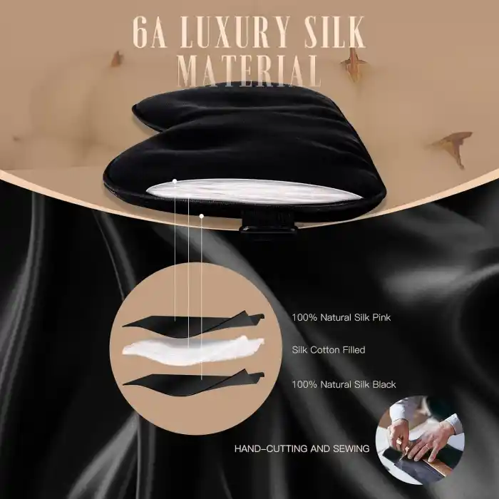 Ayarlanabilir Kayışlı %100 Dut İpek Uyku Maskesi Siyah - Yan Yatanlar için Rahat Uyku Göz Band