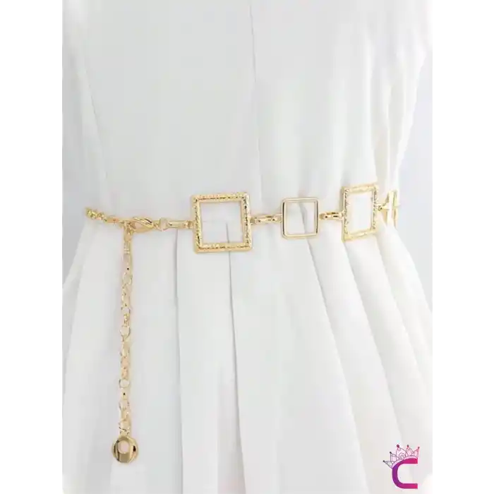 Ayarlanabilir Metal Kare Gold Bel Zinciri Kemeri - Elbise Kot Pantolon Etek Vücut Takısı Kolyesi