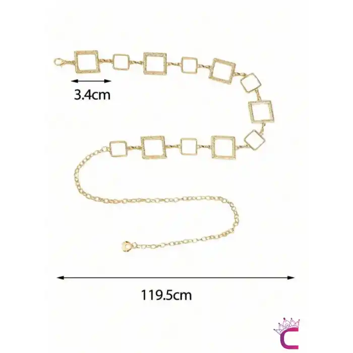 Ayarlanabilir Metal Kare Gold Bel Zinciri Kemeri - Elbise Kot Pantolon Etek Vücut Takısı Kolyesi