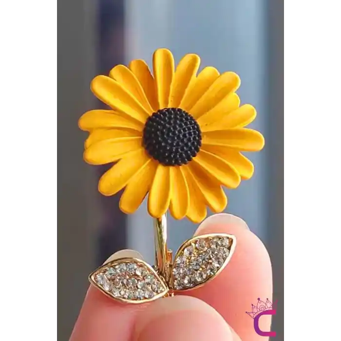 Ayçiçeği Çiçekli Tasarım Zirkon Taşlı Kadın Broş - Hediyelik Elbise Ceket Aksesuar Yaka Iğnesi Broşu