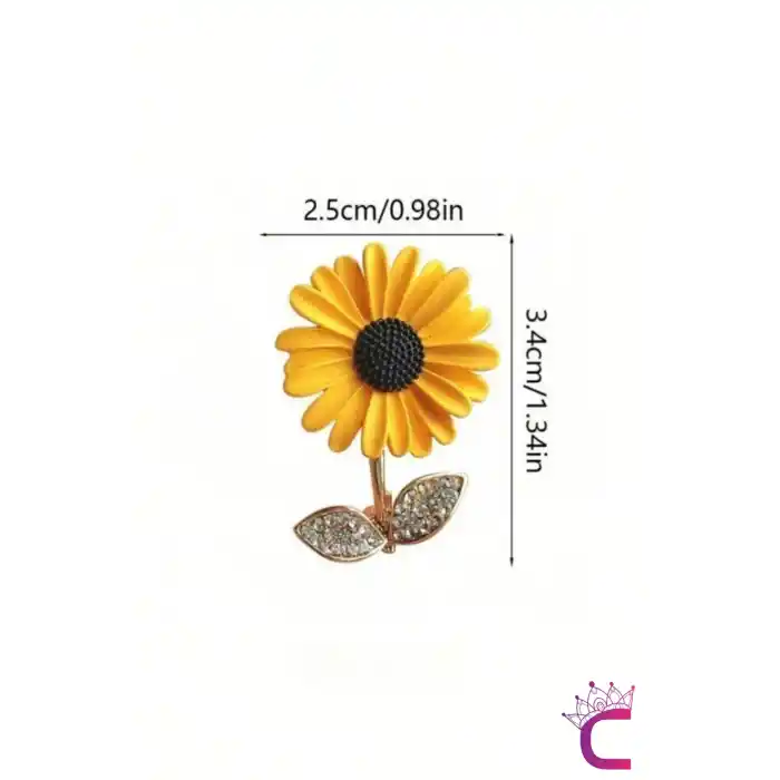 Ayçiçeği Çiçekli Tasarım Zirkon Taşlı Kadın Broş - Hediyelik Elbise Ceket Aksesuar Yaka Iğnesi Broşu