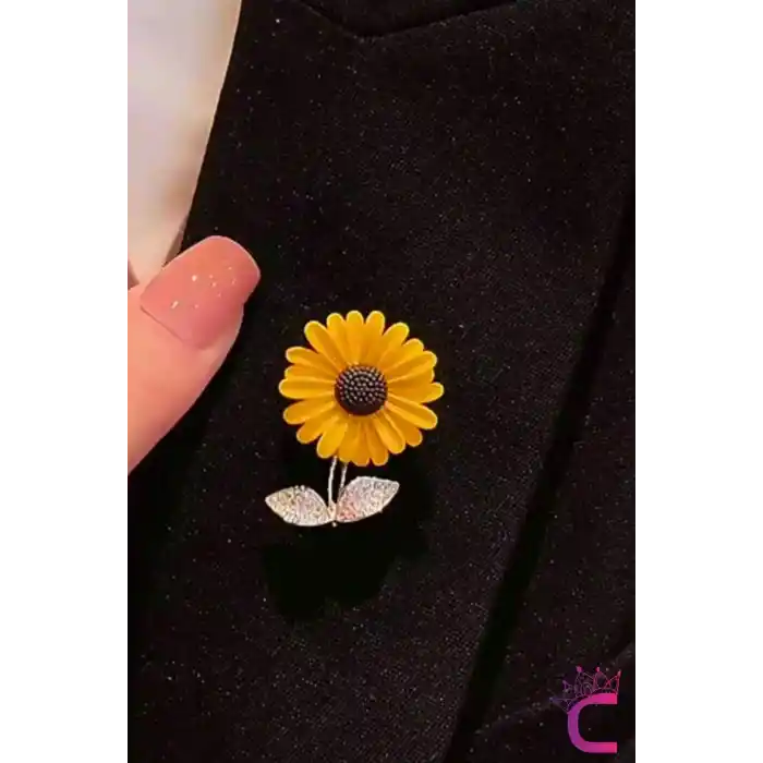 Ayçiçeği Çiçekli Tasarım Zirkon Taşlı Kadın Broş - Hediyelik Elbise Ceket Aksesuar Yaka Iğnesi Broşu