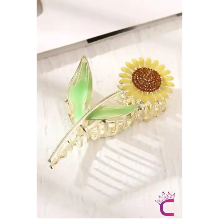 Ayçiçeği Tasarım Büyük Boy Gold Metal Kadın Mandal Toka 11.5cm - Zarif Hediyelik Aksesuar Saç Tokası