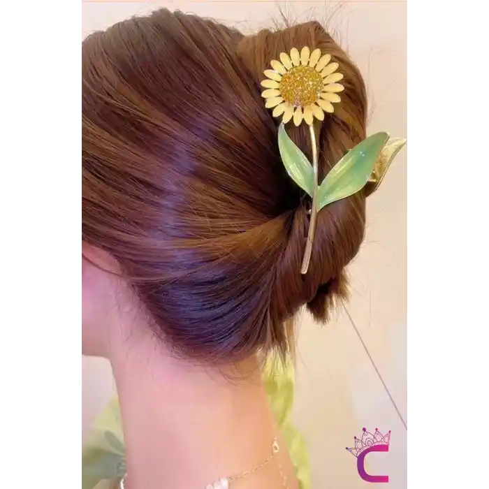 Ayçiçeği Tasarım Büyük Boy Gold Metal Kadın Mandal Toka 11.5cm - Zarif Hediyelik Aksesuar Saç Tokası