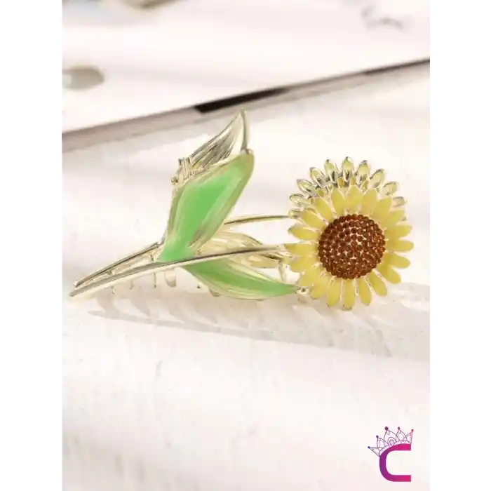 Ayçiçeği Tasarım Büyük Boy Gold Metal Kadın Mandal Toka 11.5cm - Zarif Hediyelik Aksesuar Saç Tokası