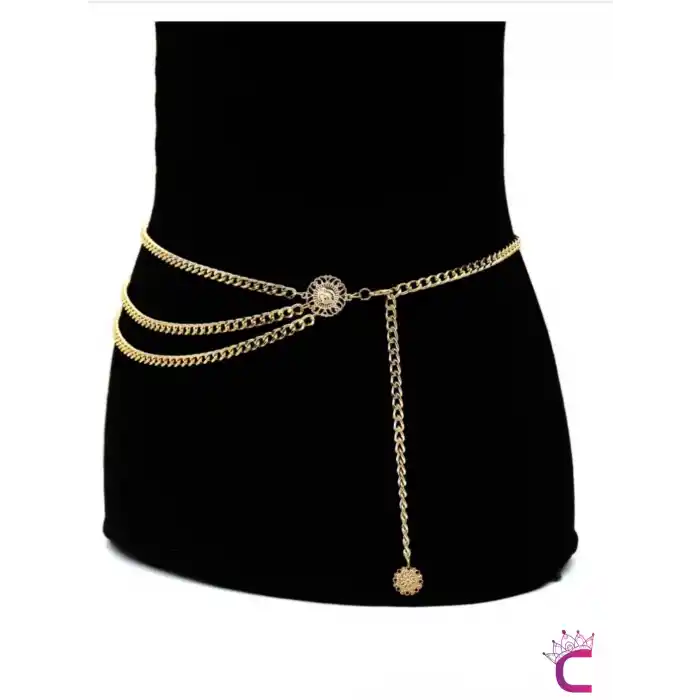 Ayçiçekli İconlu Gold Bel Zinciri - Ayarlanabilir Vücut Elbise Bel Kolyesi Kemeri Göbek Takısı