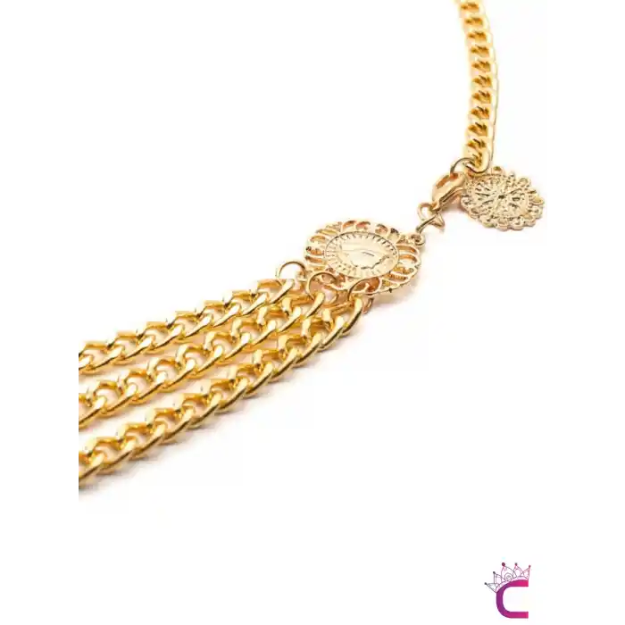 Ayçiçekli İconlu Gold Bel Zinciri - Ayarlanabilir Vücut Elbise Bel Kolyesi Kemeri Göbek Takısı