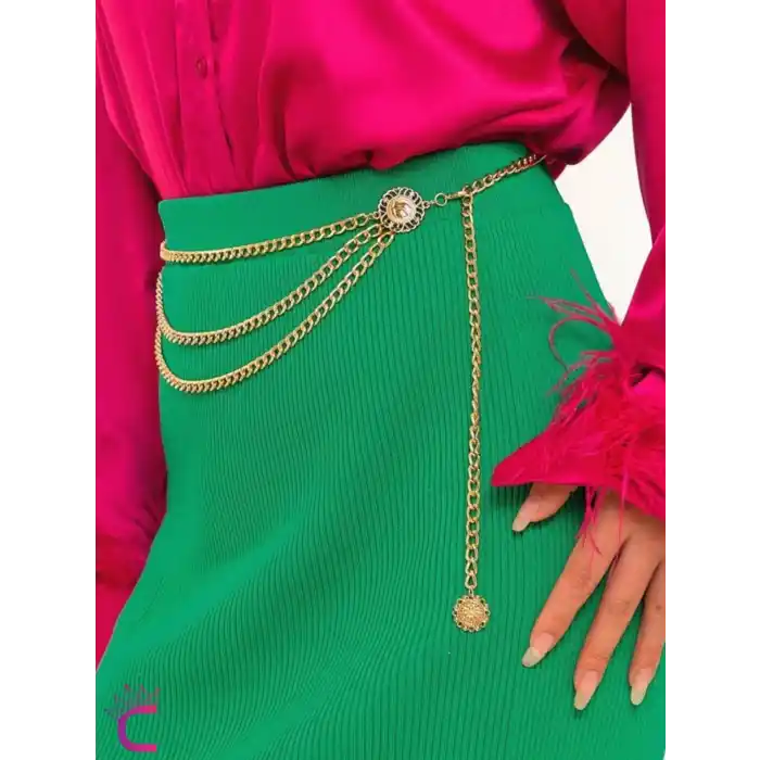 Ayçiçekli İconlu Gold Bel Zinciri - Ayarlanabilir Vücut Elbise Bel Kolyesi Kemeri Göbek Takısı