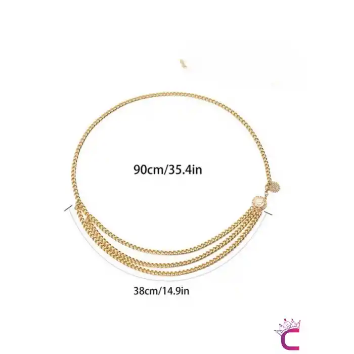 Ayçiçekli İconlu Gold Bel Zinciri - Ayarlanabilir Vücut Elbise Bel Kolyesi Kemeri Göbek Takısı