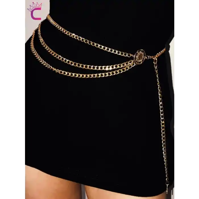 Ayçiçekli İconlu Gold Bel Zinciri - Ayarlanabilir Vücut Elbise Bel Kolyesi Kemeri Göbek Takısı