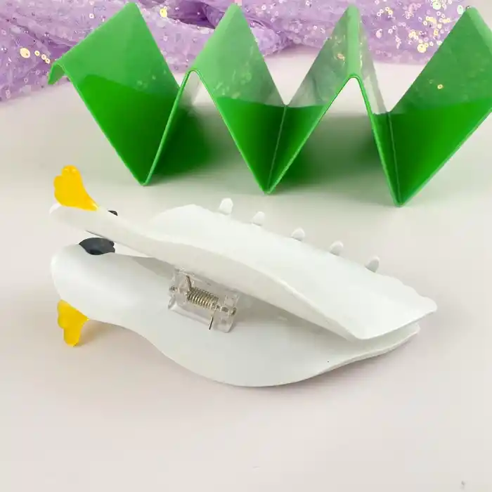 Beyaz Papağan Model Lüks Asetat Kemik Büyük Mandal Toka 13cm - Sıkı Tutan Kalın Gür Topuz Saç Tokası