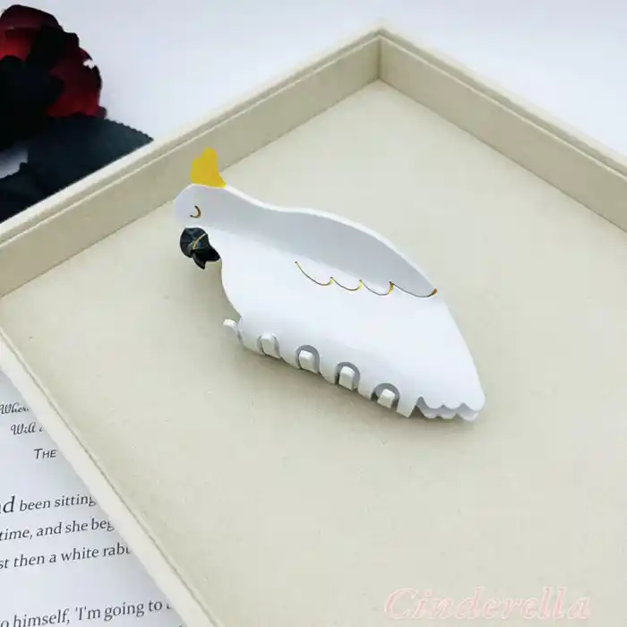 Beyaz Papağan Model Lüks Asetat Kemik Büyük Mandal Toka 13cm - Sıkı Tutan Kalın Gür Topuz Saç Tokası