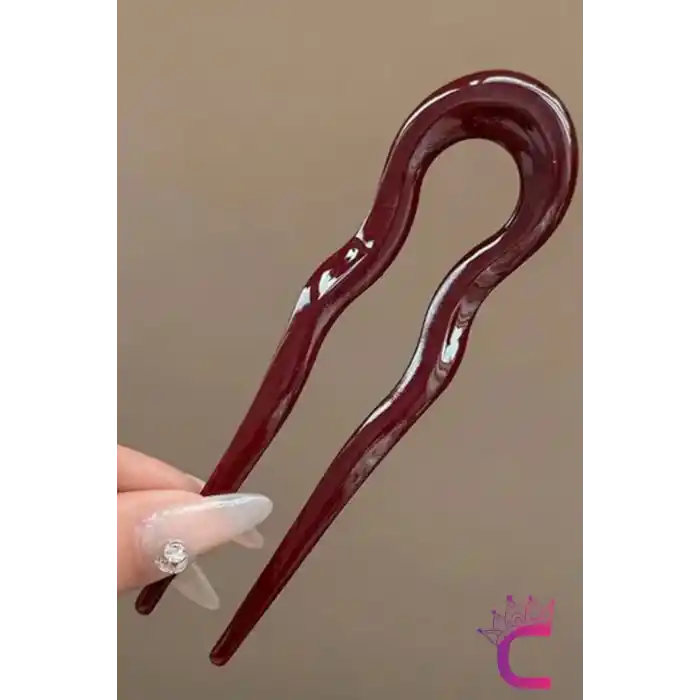 Bordo Geometrik Tasarım Asetat Kadın Saç Topuz Tokası 12.5 cm - Çubuk Toka Saç Çubuğu Aksesuar