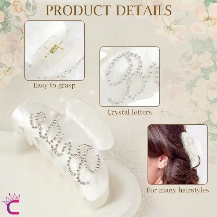 Bride Yazılı Taşlı Asetat Kemik Kadın Pembe Mandal Toka 10cm - Hediyelik Gelin Düğün Nişan Aksesuar