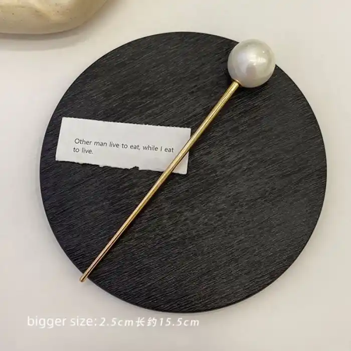 Büyük Boy İncili Metal Çubuk Topuz Toka Gold - Modern Kadın İnci Taşlı Saç Topuz Tokası