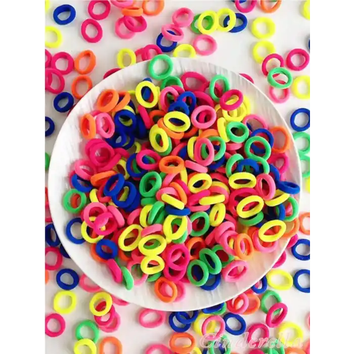 Çantalı 100lü Floresan Renkli Mini Havlu Lastik Toka Seti - Kız Çocuk Lastikli Saç Tokası Model-2