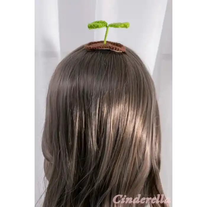 Çim Filizi Tasarım Sevimli Saç Tokası - El Yapımı Örgü İplik Anime Pens Saç Toka