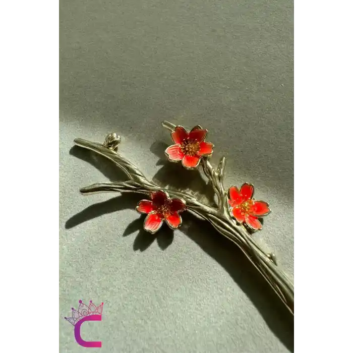 Dal Tasarım Mercan Turuncu Japon Topuz Çubuğu 18cm - Kadın Metal Saç Topuz Tokası Çubuk Toka