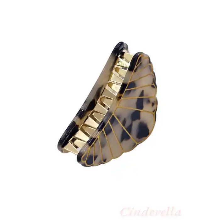 Deniz Kabuğu İstiridye Lüks Kemik Mandal Toka - Gold Detaylı Modern Sıkı Saç Tokası