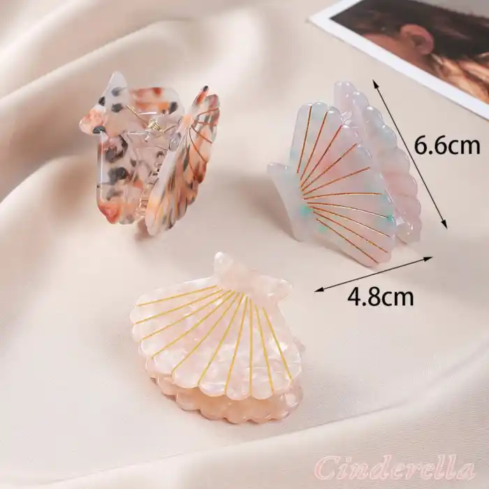 Deniz Kabuğu Model Orta Boy Asetat Mandal Toka 6.5cm - Trend Kadın Mandallı Saç Topuz Tokası Model-5