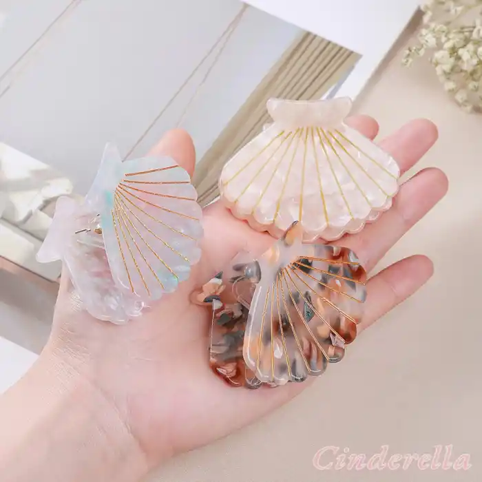 Deniz Kabuğu Model Orta Boy Asetat Mandal Toka 6.5cm - Trend Kadın Mandallı Saç Topuz Tokası Model-5