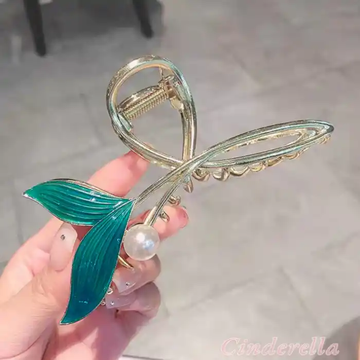 Turkuaz Sedefli İncili Balık Kuyruğu Kadın Mandal Toka - Metal Büyük Boy Mandallı Saç Topuz Tokası