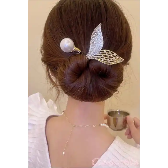 Denizkızı Balık Kuyruğu İncili Taşlı Kolay Topuz Tokası - Parti Balo Şekil Alabilen Kadın Saç Tokası