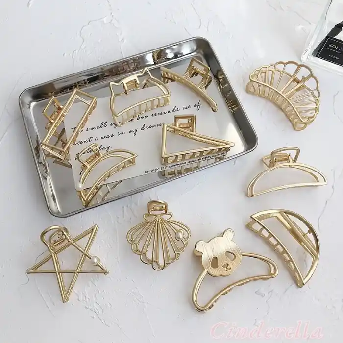 Dikdörtgen Model Kadın Gold Metal Mandal Toka - Orta Boy Sıkı Toplayan Lüks Mandal Saç Tokası