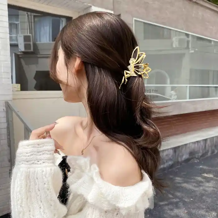 Fairy Tale Peri Kızı Model Taşlı Metal Mandal Toka Gold Renk - Trend Lüks Mandal Saç Tokası