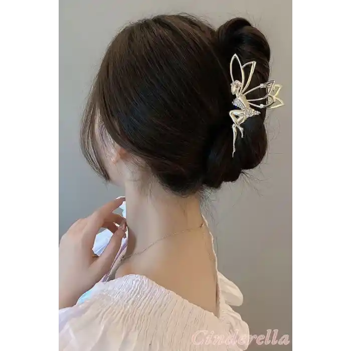 Fairy Tale Peri Kızı Model Taşlı Metal Mandal Toka Gold Renk - Trend Lüks Mandal Saç Tokası
