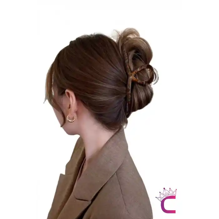 Fiyonk Hologram Leopar Desen Model Asetat Kemik Mandal Toka 11.5cm - Kadın Mandallı Saç Topuz Tokası