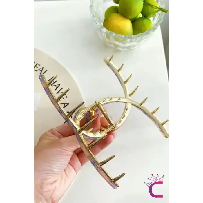 Fiyonk Hologram Leopar Desen Model Asetat Kemik Mandal Toka 11.5cm - Kadın Mandallı Saç Topuz Tokası