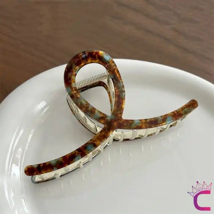 Fiyonk Hologram Leopar Desen Model Asetat Kemik Mandal Toka 11.5cm - Kadın Mandallı Saç Topuz Tokası