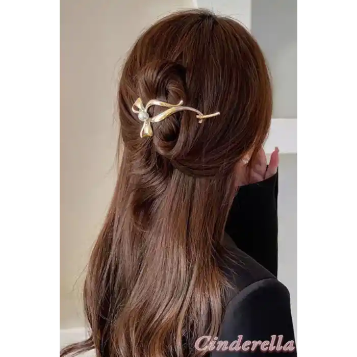 Fiyonk Model İncili Klipsli Topuz Tokası Metal Gold - Yeni Tarz Kadın Kıstırmalı Klips Saç Tokası