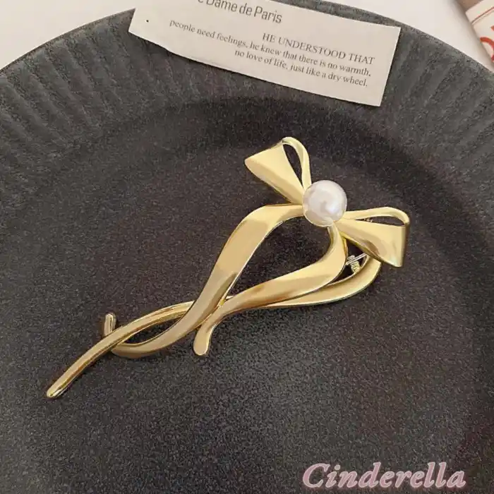 Fiyonk Model İncili Klipsli Topuz Tokası Metal Gold - Yeni Tarz Kadın Kıstırmalı Klips Saç Tokası