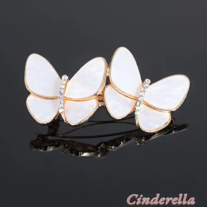 Fransız Sedef Kelebek Tasarım Kristal Taşlı Otomatik Klipsli Toka - Kadın Trend Saç Topuz Tokası