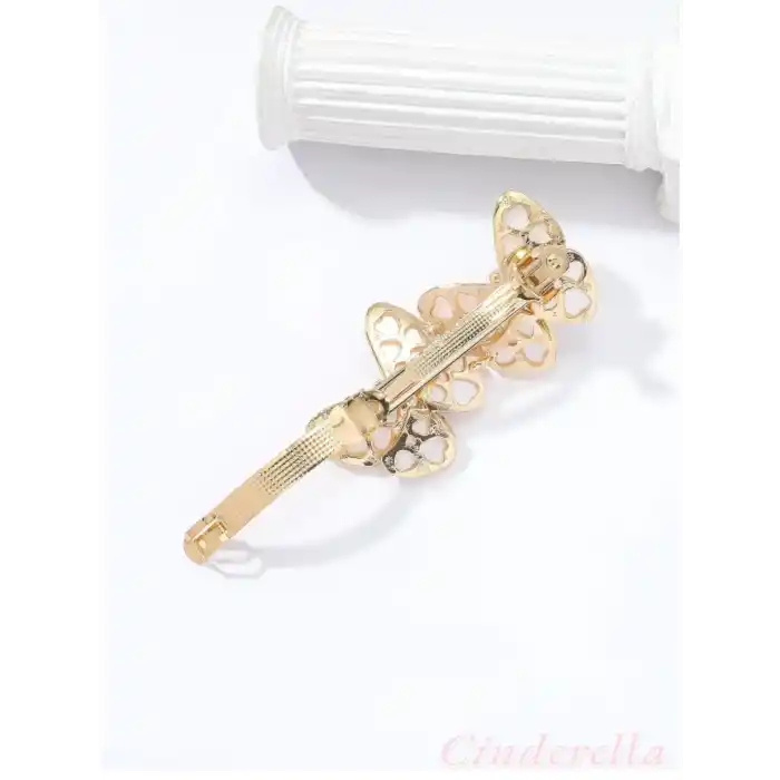 Fransız Sedef Kelebek Tasarım Kristal Taşlı Otomatik Klipsli Toka - Kadın Trend Saç Topuz Tokası