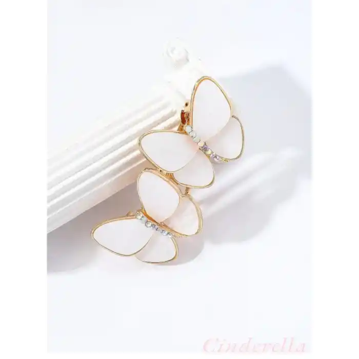 Fransız Sedef Kelebek Tasarım Kristal Taşlı Otomatik Klipsli Toka - Kadın Trend Saç Topuz Tokası